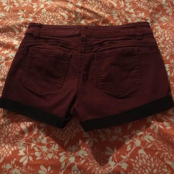 Denim Shorts (Burgundy) - Picture 3 of 4